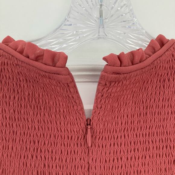 NWT WILFRED Top XL Red-Pink Chiffon Ruffle Smocked Puff-Sheer-Ballon-Long-Sleeve - Picture 8 of 13